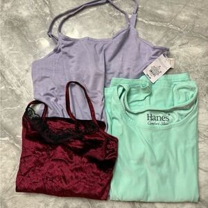 Set of 2 Small & 1 Medium Soft Tank Tops in Lavender, Mint, and Burgundy